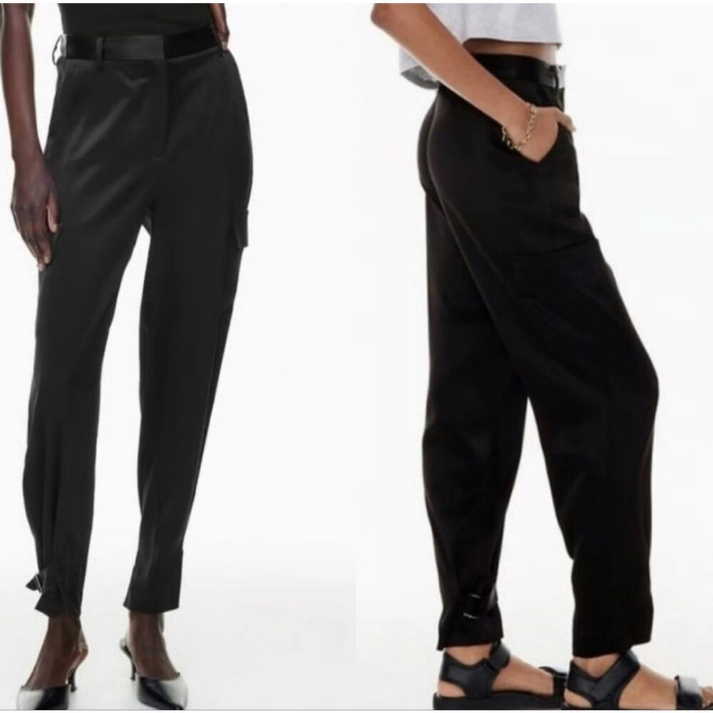 Aritzia Babaton Refined Satin Cargo Pant Size 2 Black High Rise *EUC